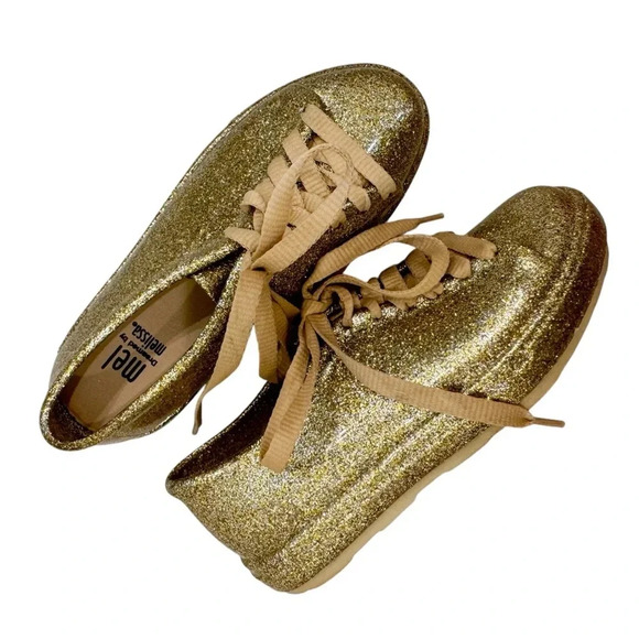 Mel by Mini Melissa Gold Glitter Sneaker PVC Jelly Washable - Picture 1 of 5